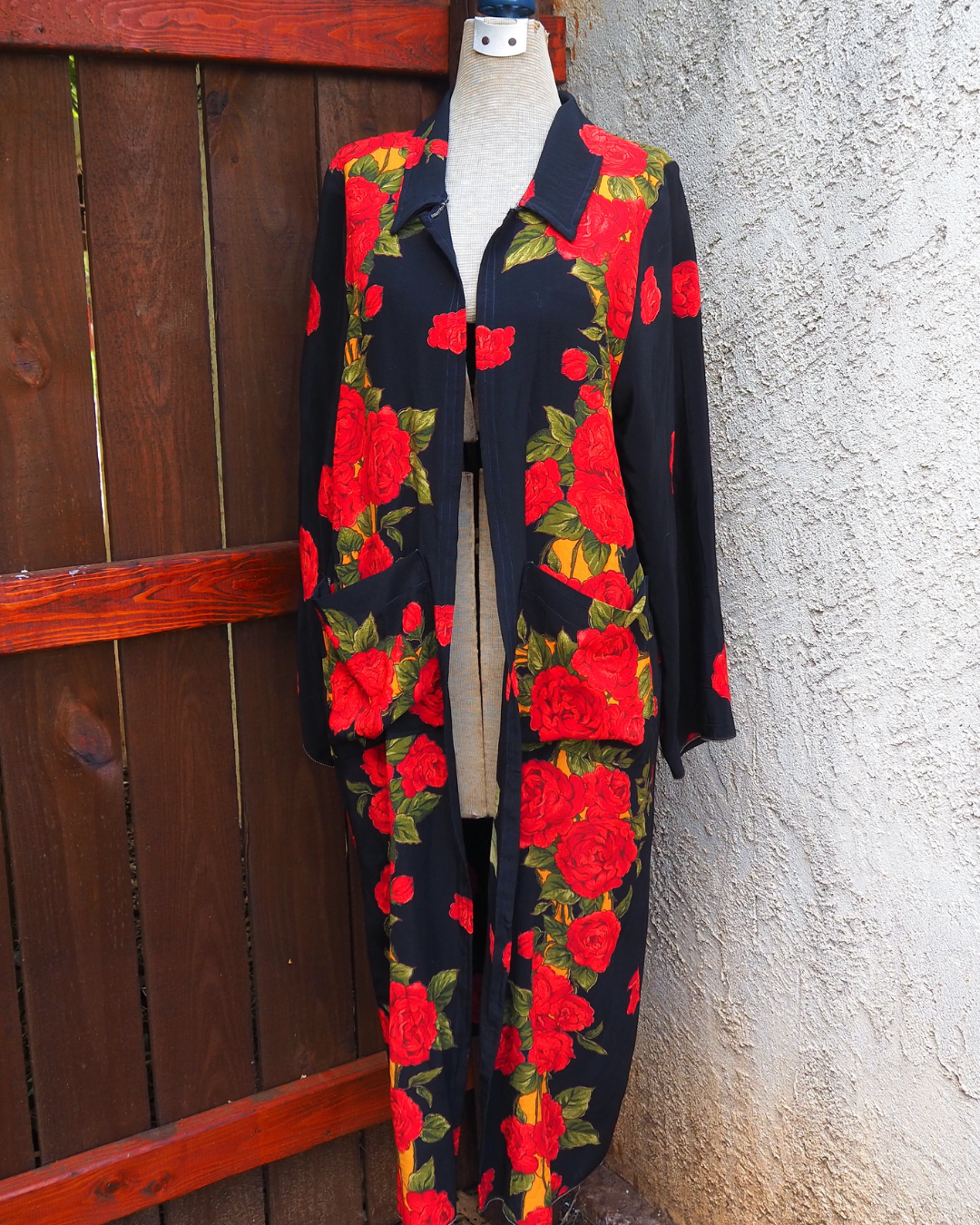 Black Rose Floral Vintage Fabric Duster