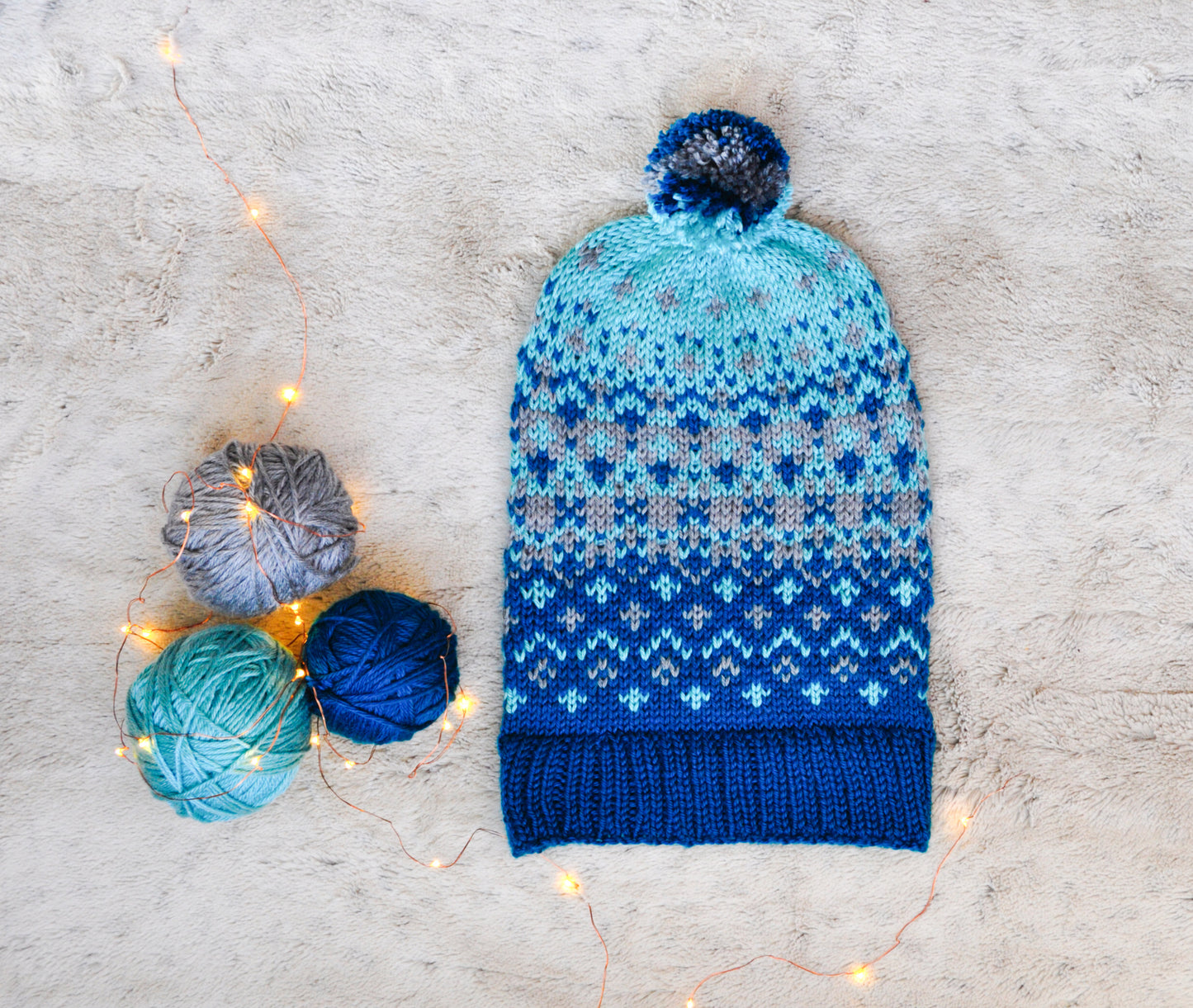 Fair Isle Knit Beanie with Pompom PATTERN DOWNLOAD