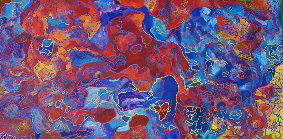 Red & Blue Webs Study Oil Painting by Joanie Isom