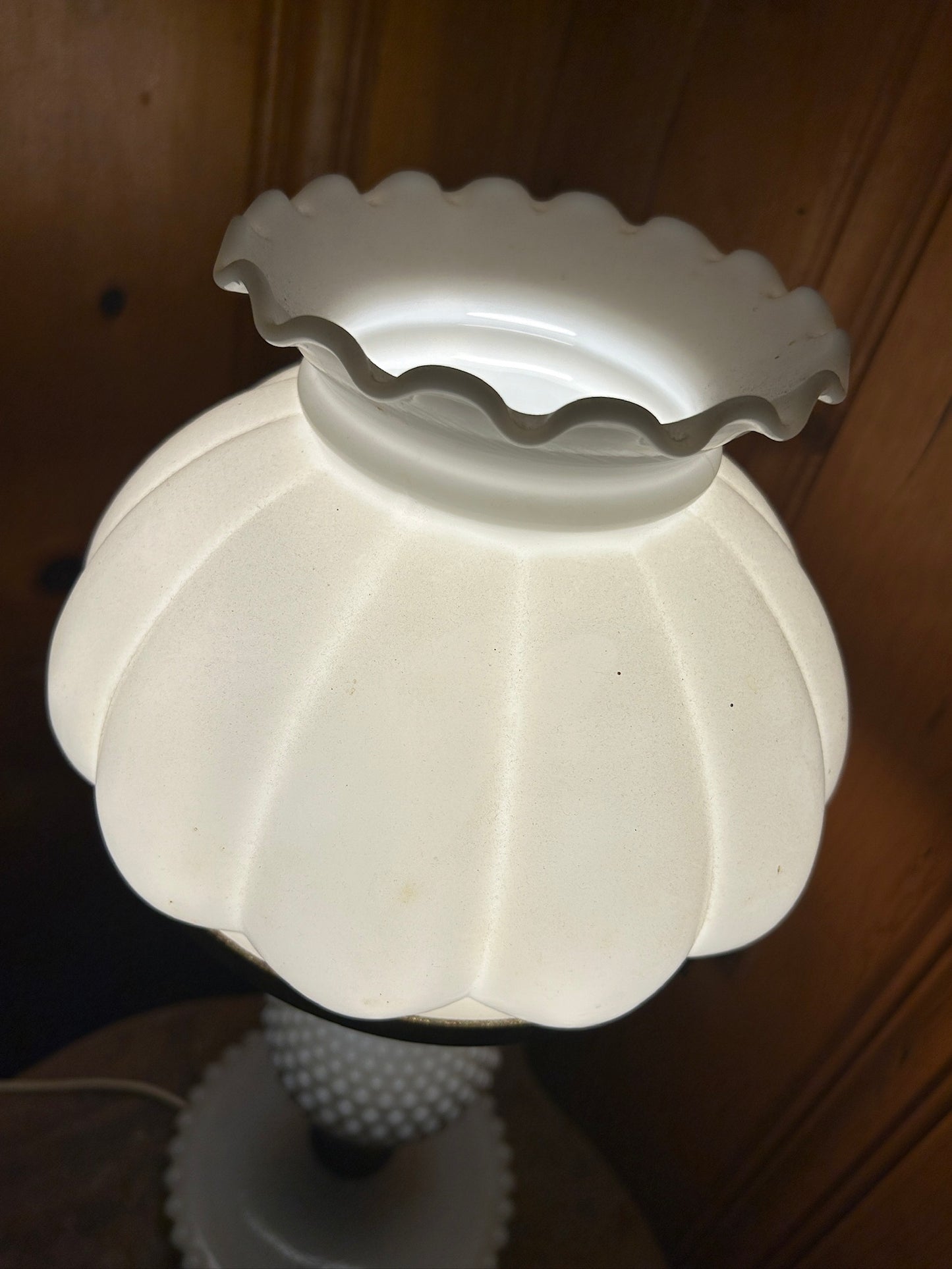 Large Hobnail Milk Glass Lamp with a Base Tray