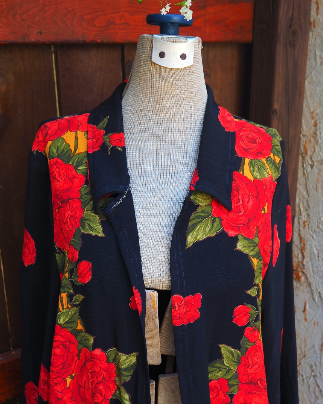 Black Rose Floral Vintage Fabric Duster