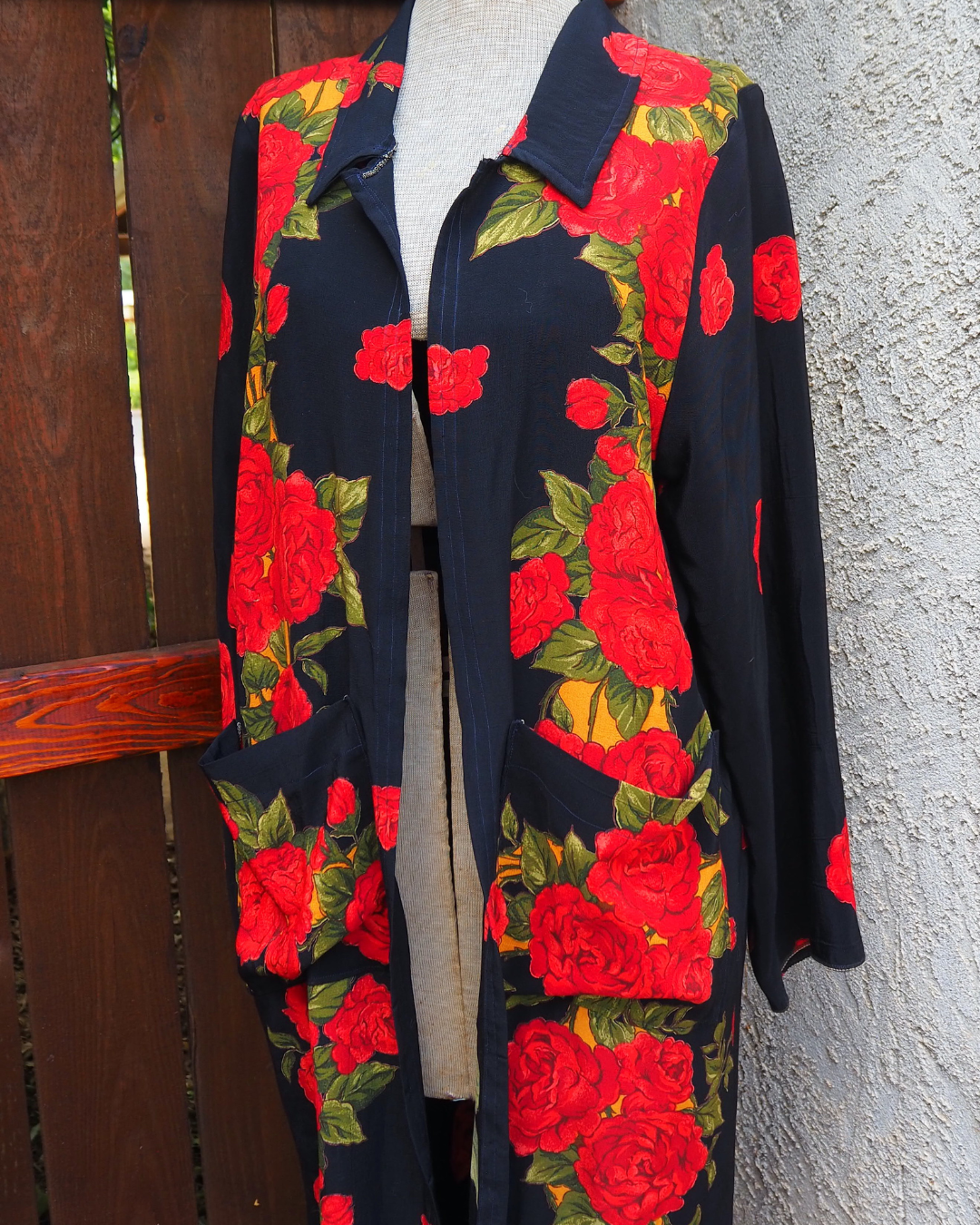 Black Rose Floral Vintage Fabric Duster
