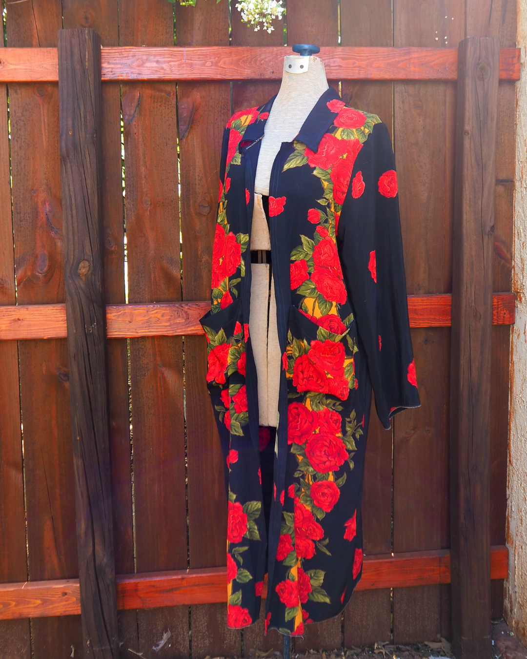 Black Rose Floral Vintage Fabric Duster
