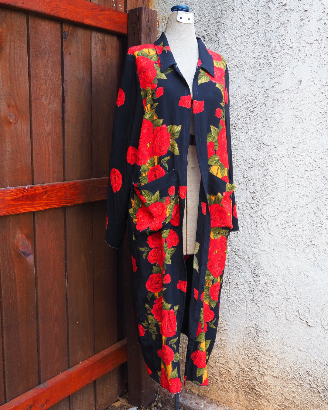 Black Rose Floral Vintage Fabric Duster