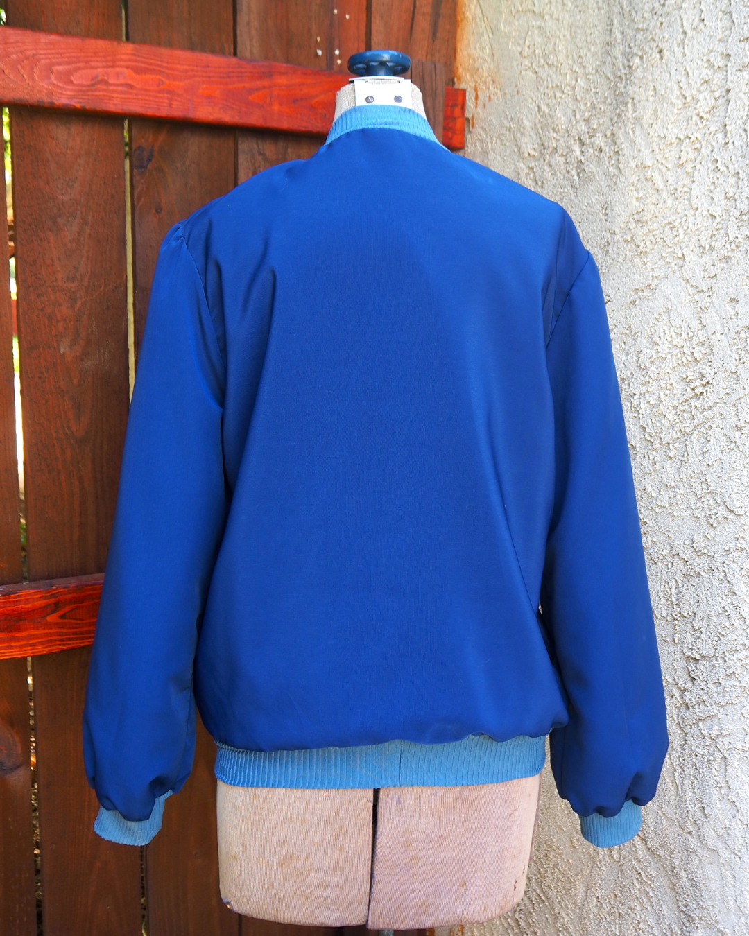 Blue Bomber Jacket with Striped Lining Handmade