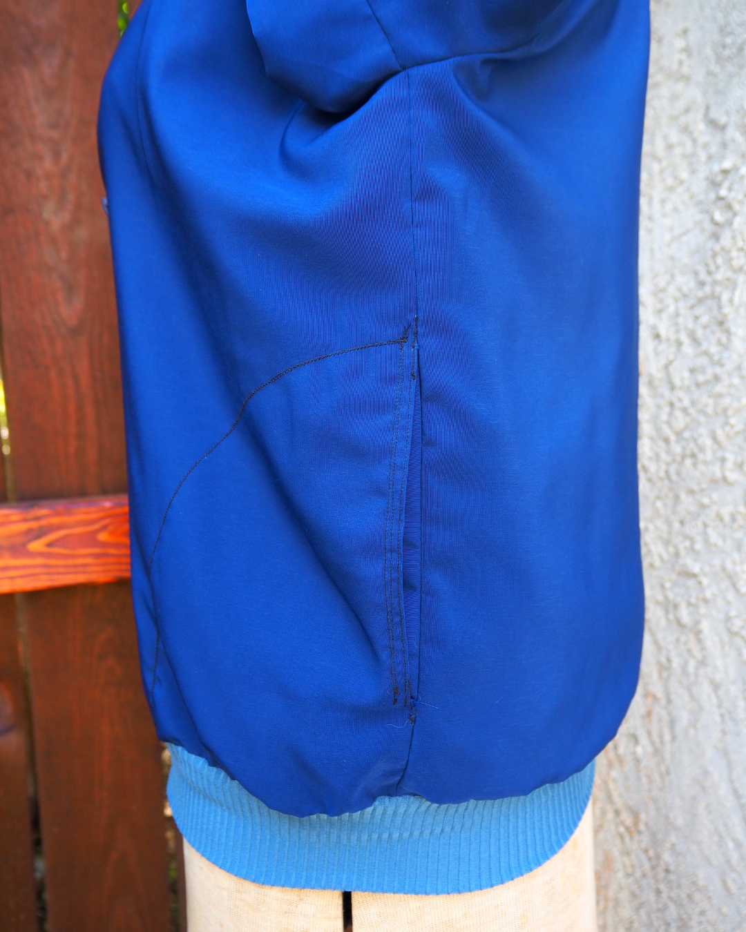 Blue Bomber Jacket with Striped Lining Handmade