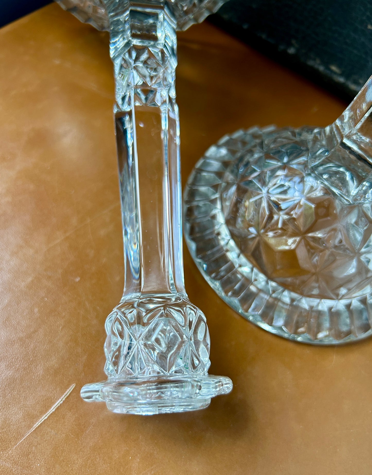 Set of 2 Crystal Candlesticks Geometric Pattern