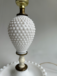 Hobnail Milk Glass Lamp with a Base Tray