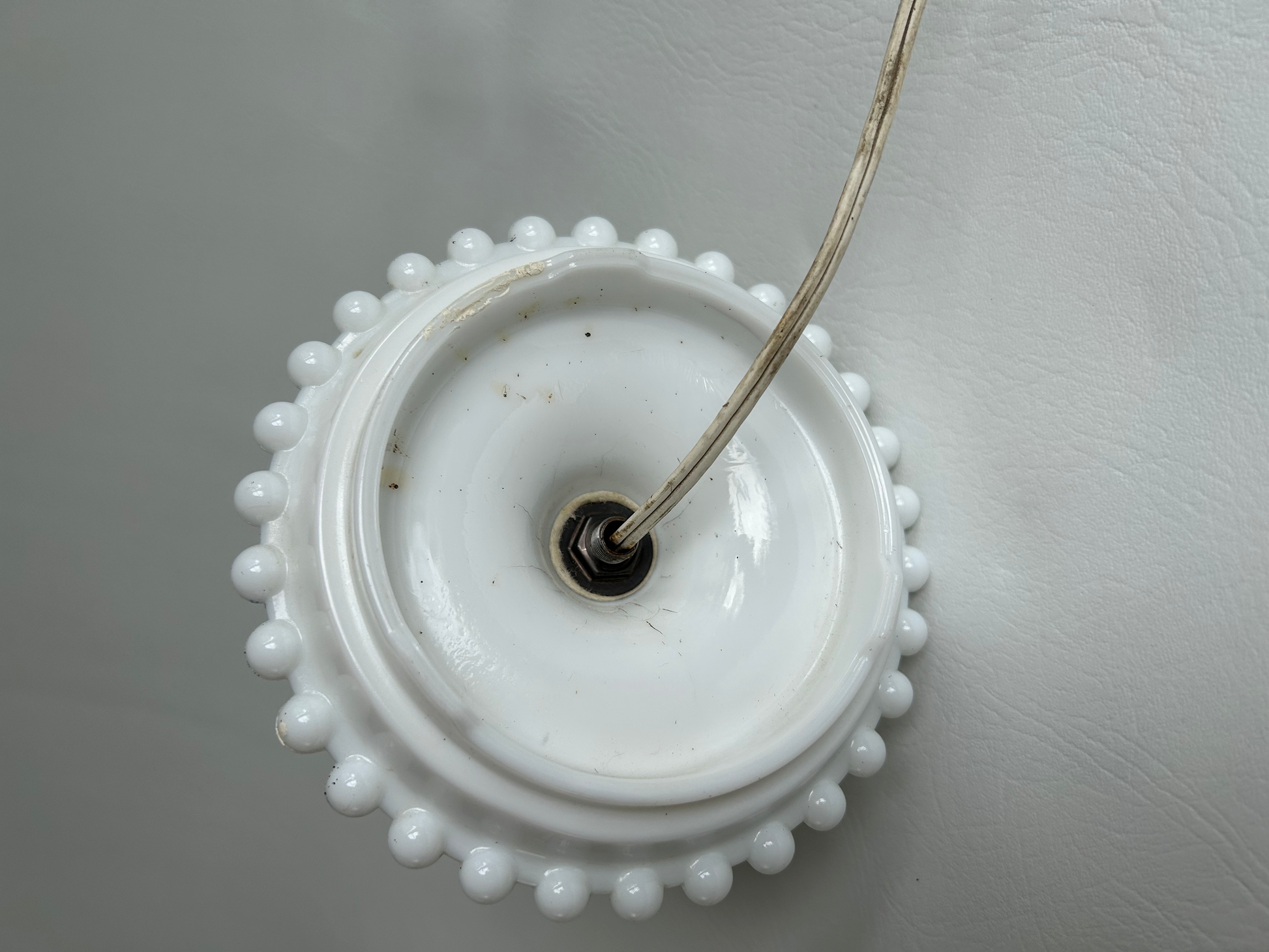 Hobnail Milk Glass Lamp with a Base Tray