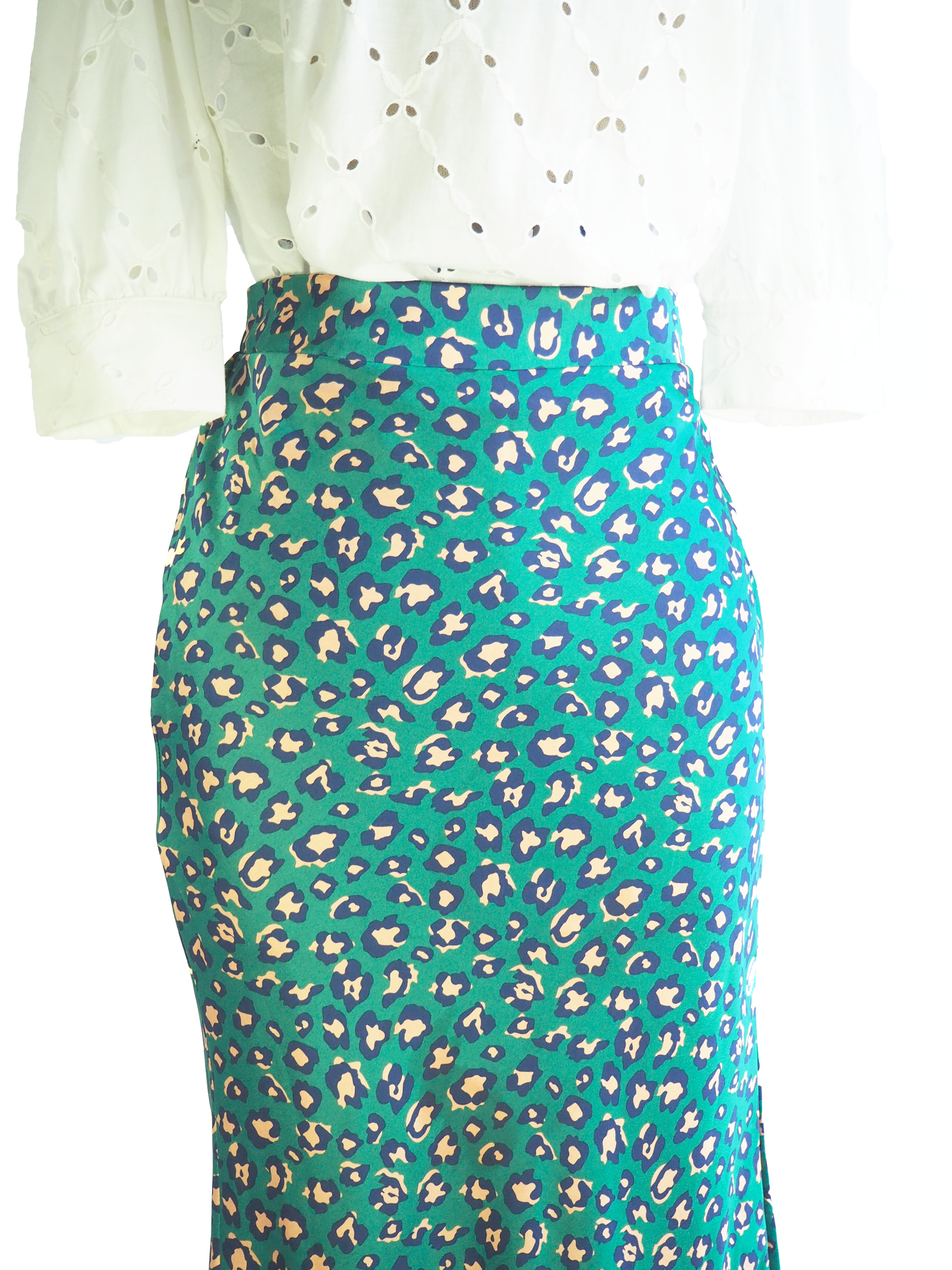 Teal Leopard Print Midi Skirt