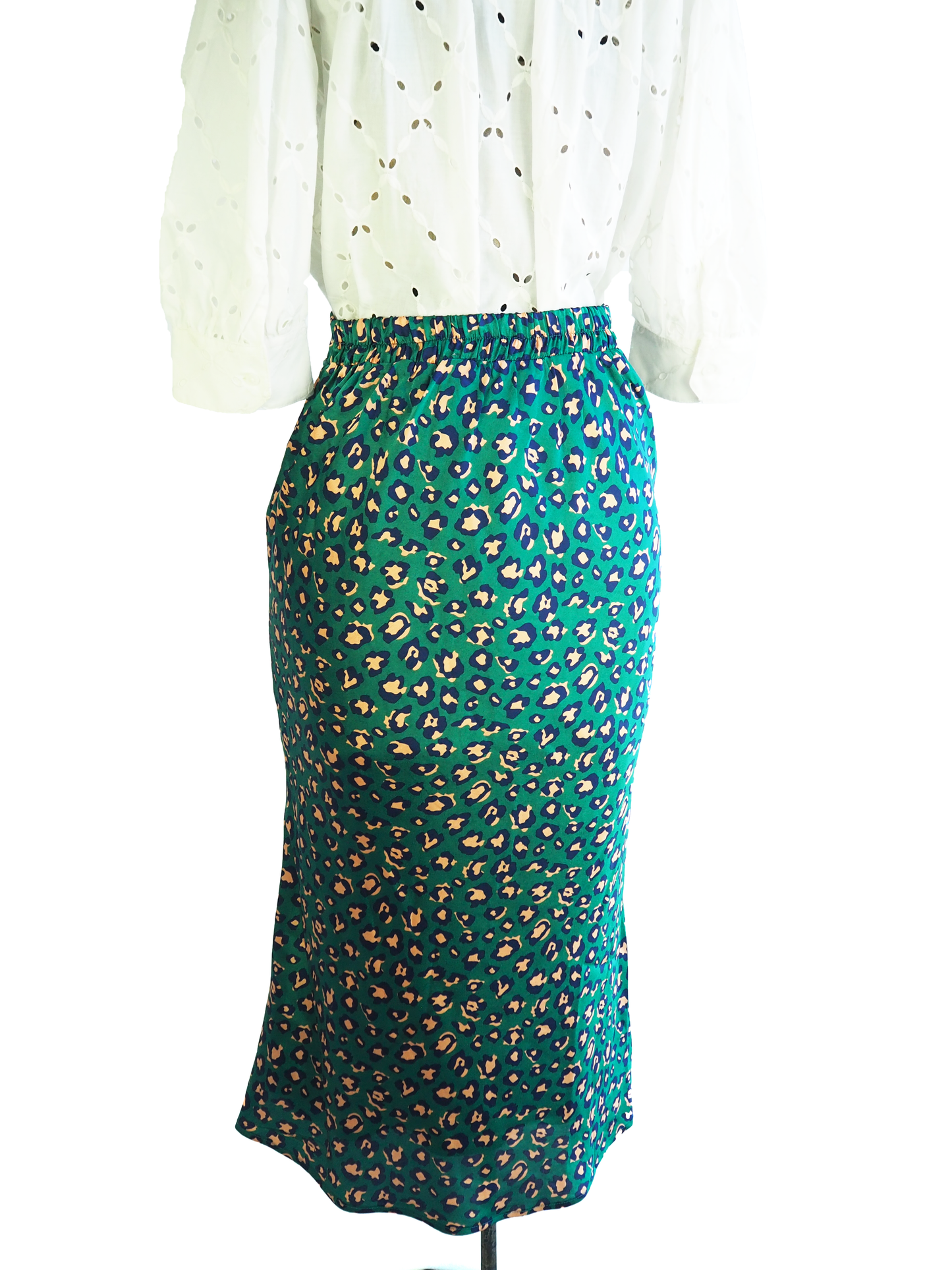 Teal Leopard Print Midi Skirt