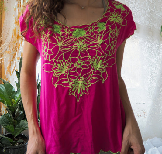 Hot Pink Silk Embroidered Top