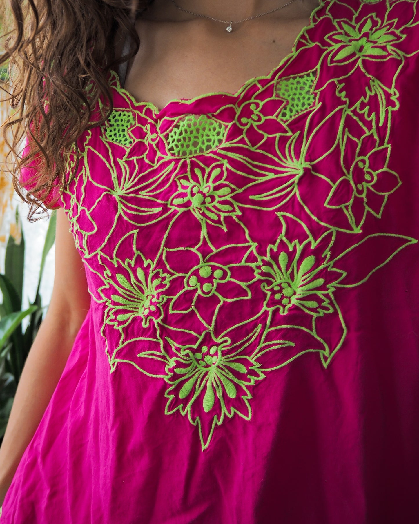 Hot Pink Silk Embroidered Top