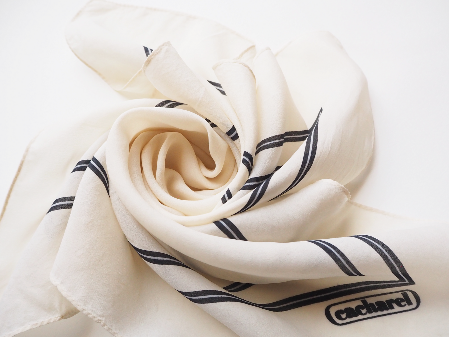 CACHAREL vintage silk scarf in cream with a double border