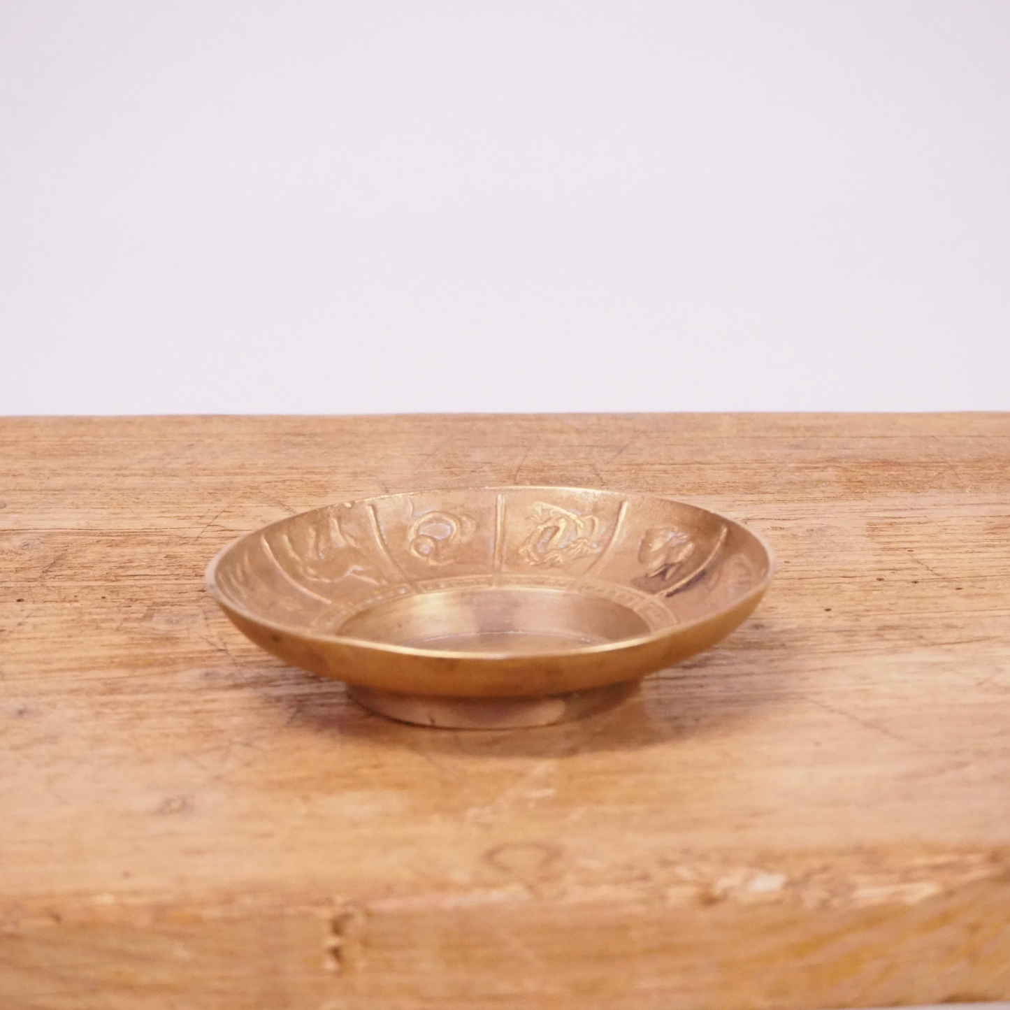 Small brass Korean or Chinese zodiac incense burning dish.