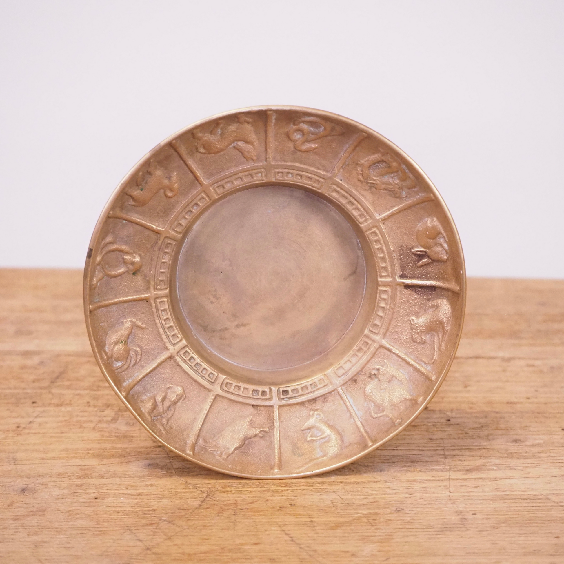 Small brass Korean or Chinese zodiac incense burning dish.