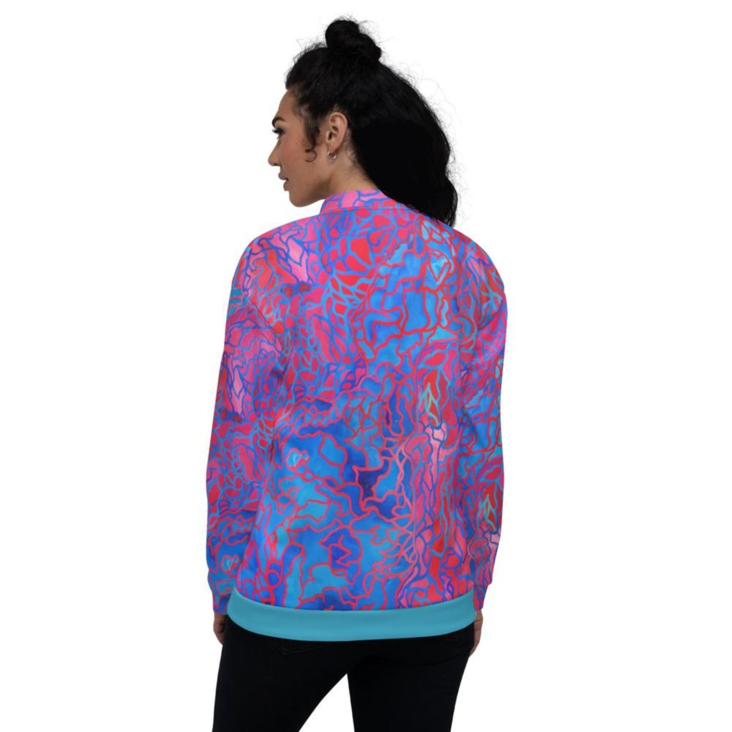 Pink | Turquoise Bomber Jacket with Blue Trim