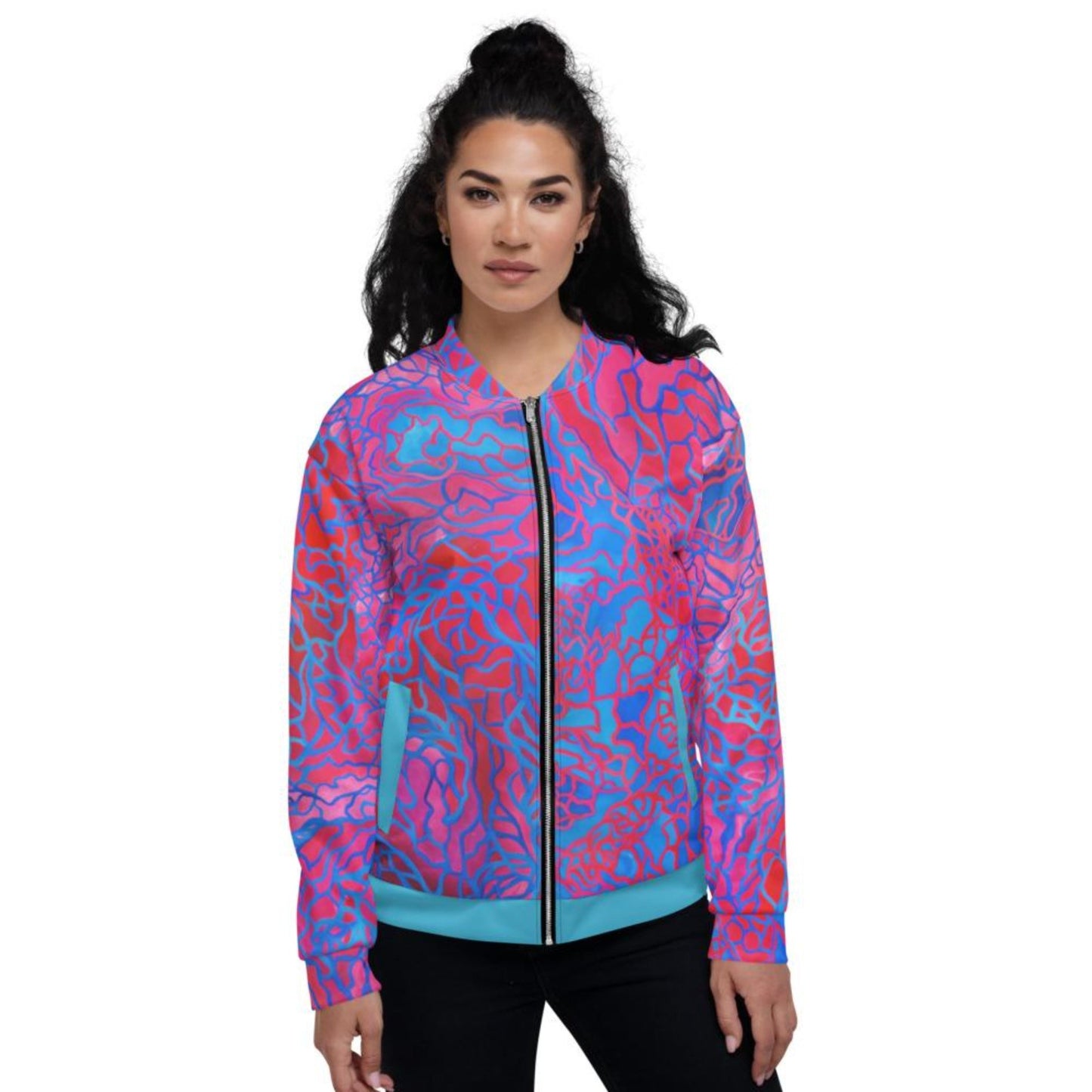 Pink | Turquoise Bomber Jacket with Blue Trim