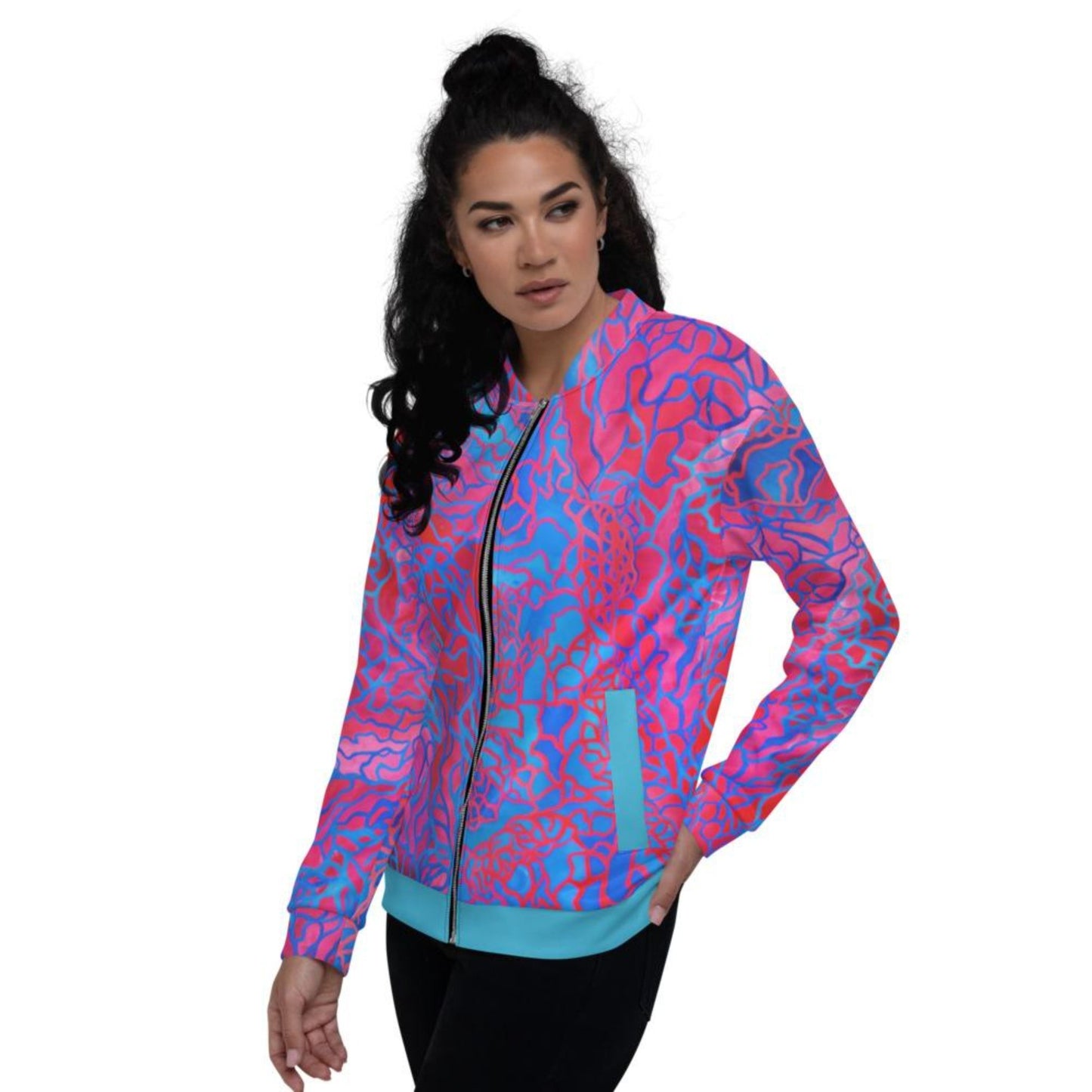 Pink | Turquoise Bomber Jacket with Blue Trim