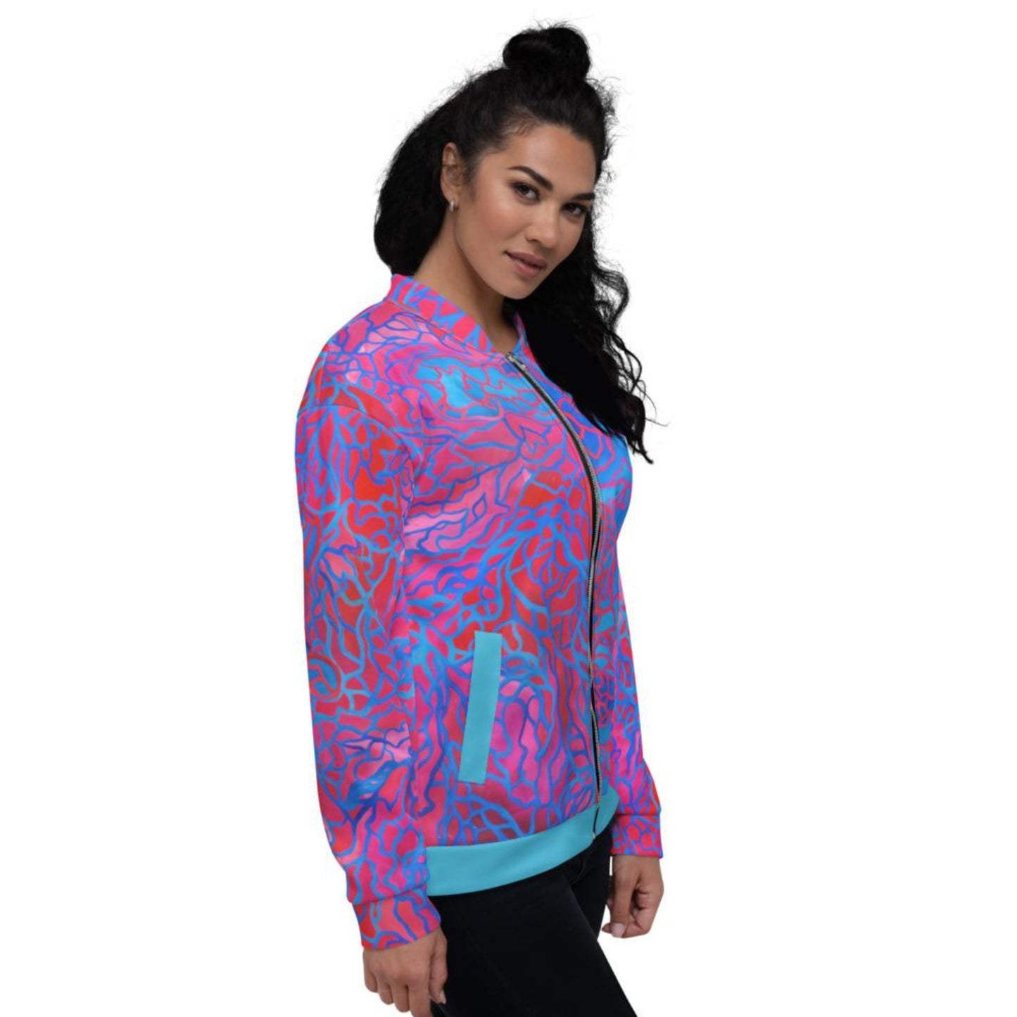 Pink | Turquoise Bomber Jacket with Blue Trim